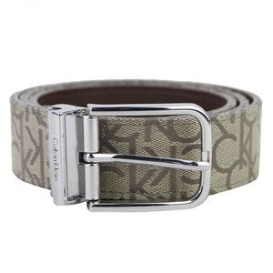 Calvin Klein Tan Monogram Belt with Silver Buckle
